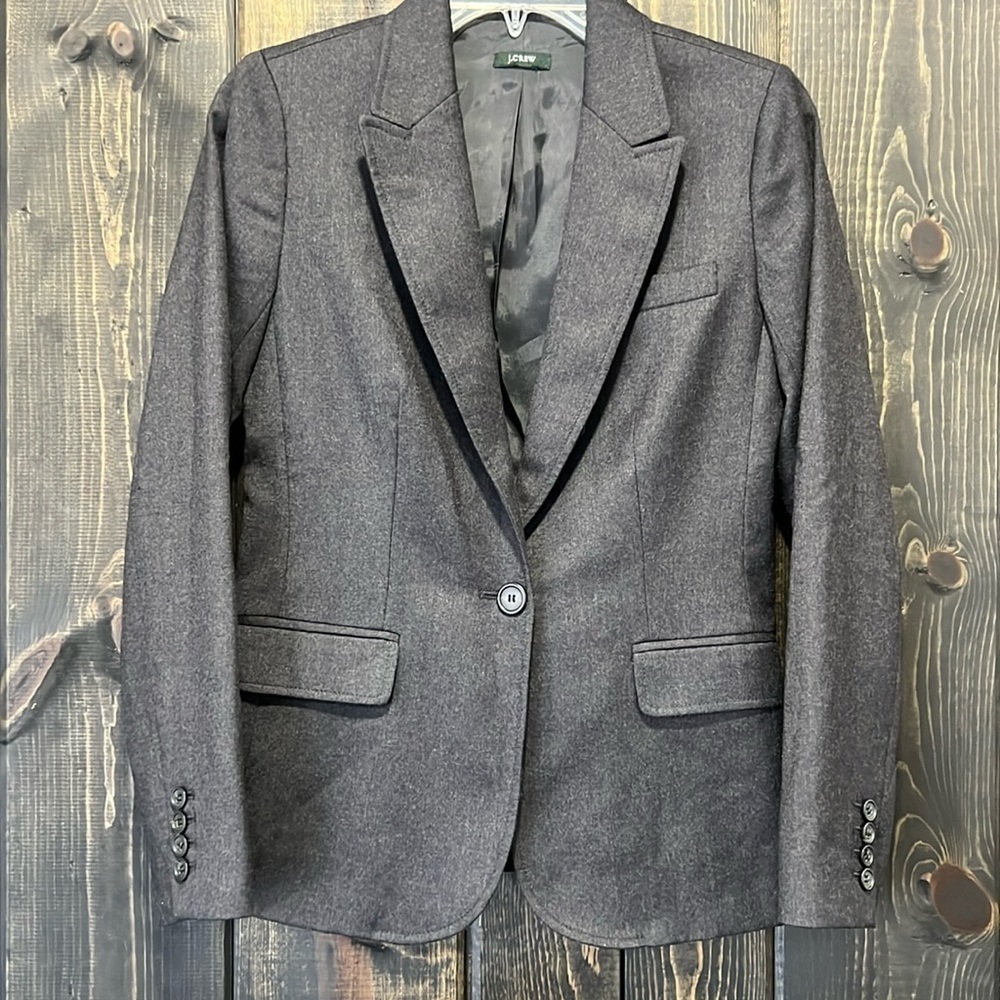 J. Crew Blazer 2 Charcoal Black Single Button Wool‎ Blend Office Professional